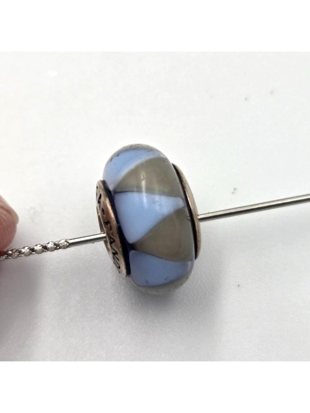 Pandora Sterling Silver Charm Bead Murano Glass Blue Gray Authentic 790637